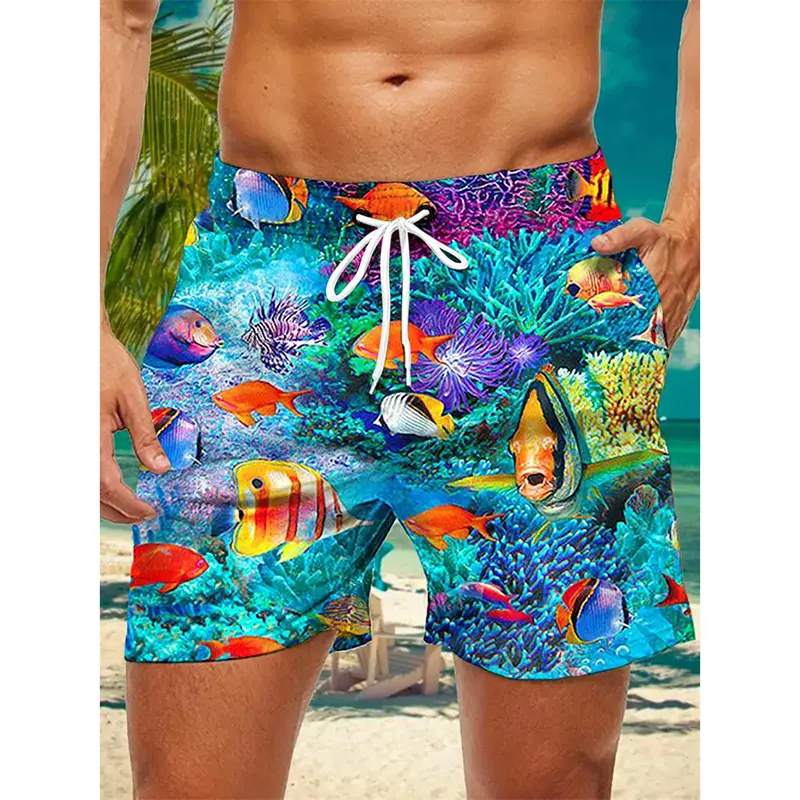 Summer Quick Anchor Stripes Beach Short For Men's Clothing Colorful Graphic Cute Cartoon Animal Sport Breathable Men Swim Trunk
