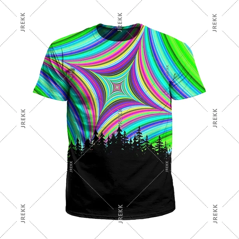 Psychedelic Forest Colorful T-shirt Men's Clothing Art Regular Geometric Pattern O Neck T-shirts Harajuku Street Personality Top