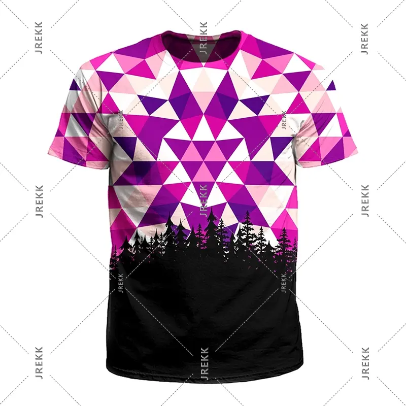 Psychedelic Forest Colorful T-shirt Men's Clothing Art Regular Geometric Pattern O Neck T-shirts Harajuku Street Personality Top