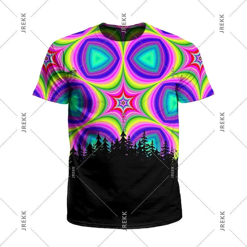 Psychedelic Forest Colorful T-shirt Men's Clothing Art Regular Geometric Pattern O Neck T-shirts Harajuku Street Personality Top