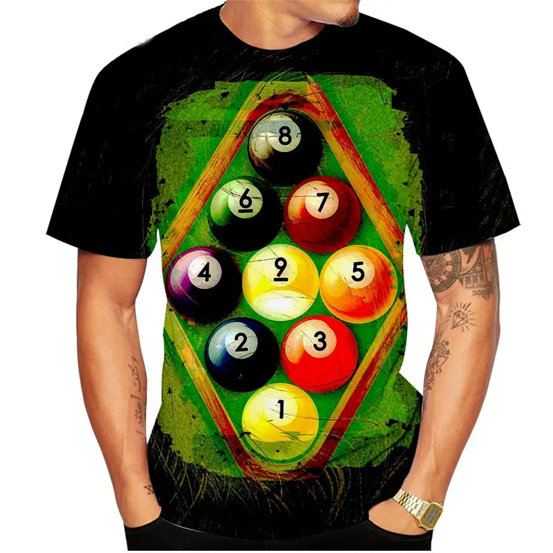 Fun Billiards 3d Printed T-shirt For Men Indoor Casual Harajuku Tee Shirts O-neck Shorts Sleeves Street Fashion Casual Tees Top