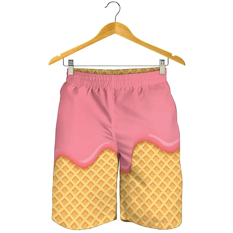 Cartoon Ice Cream 3D Printed Beach Shorts For Men Children Cute Street Style Short Pants Sports Outdoor Elastic Waistband Shorts