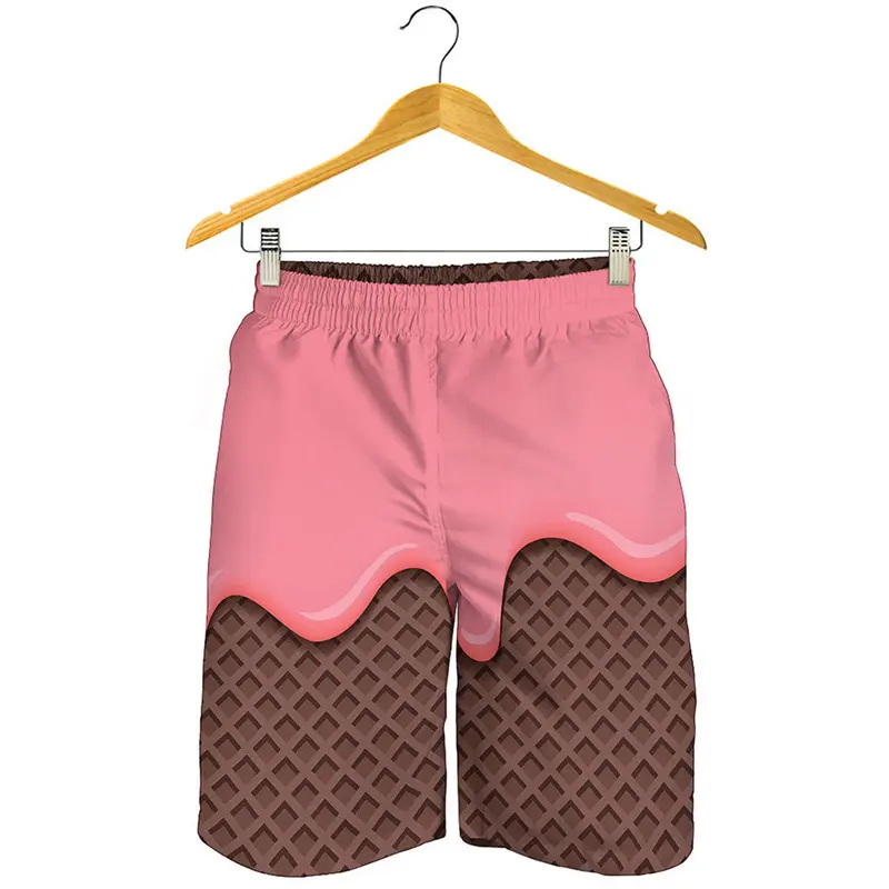Cartoon Ice Cream 3D Printed Beach Shorts For Men Children Cute Street Style Short Pants Sports Outdoor Elastic Waistband Shorts
