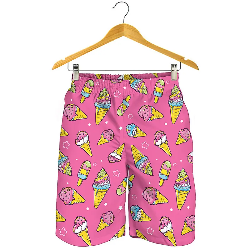 Cartoon Ice Cream 3D Printed Beach Shorts For Men Children Cute Street Style Short Pants Sports Outdoor Elastic Waistband Shorts