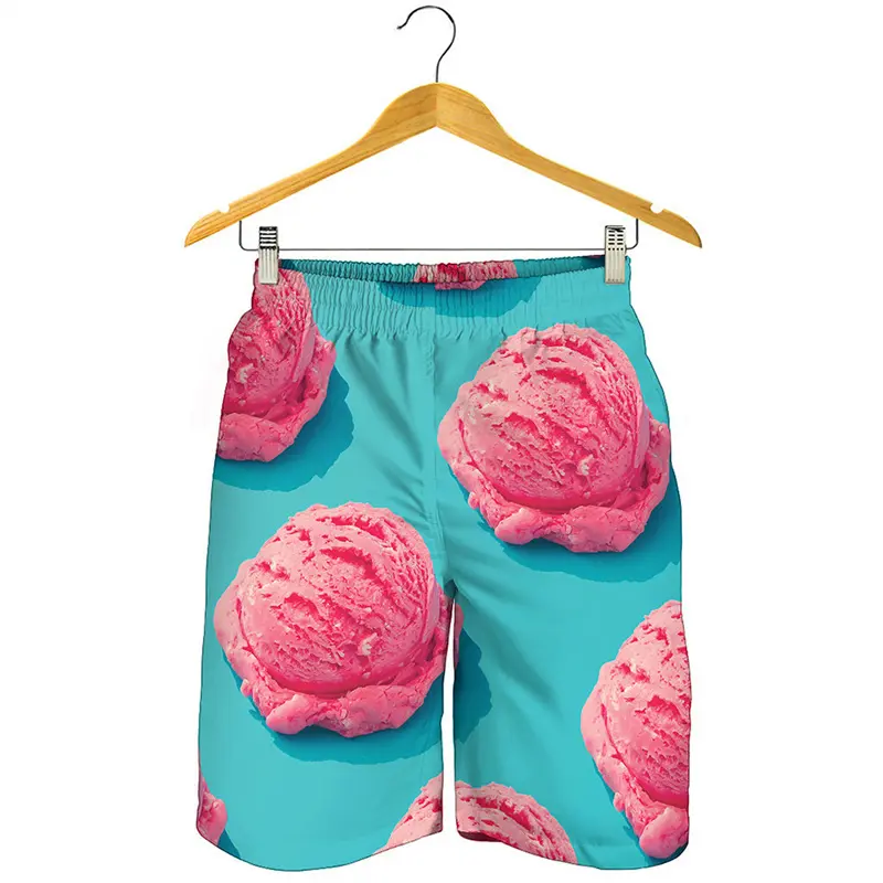 Cartoon Ice Cream 3D Printed Beach Shorts For Men Children Cute Street Style Short Pants Sports Outdoor Elastic Waistband Shorts