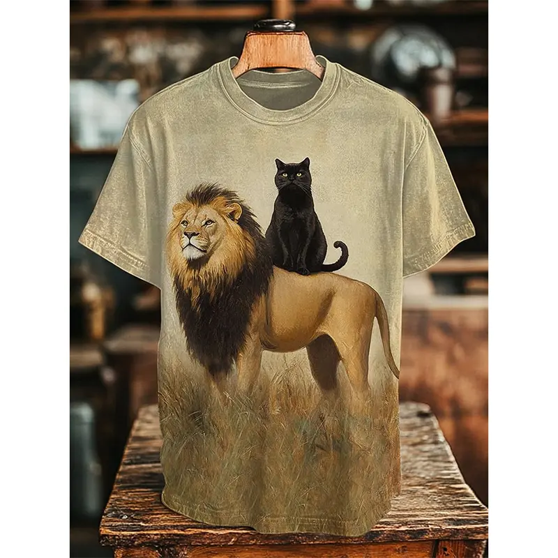 Vintage Cute Cat Graphic T-shirt Unisex Casual Daily Round Neck Funny 3D Print T Shirts Summer Streetwear Fashion Y2k Tee Top