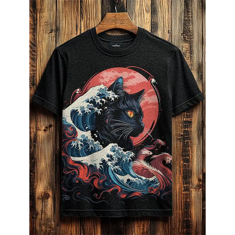 Vintage Cute Cat Graphic T-shirt Unisex Casual Daily Round Neck Funny 3D Print T Shirts Summer Streetwear Fashion Y2k Tee Top