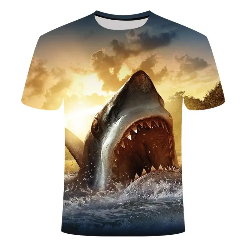 Shark Pattern T Shirt 3D Printing Cool Round Neck For Men T-shirt Summer Fashion New Outdoor Beach Clothes Short Sleeves Tee
