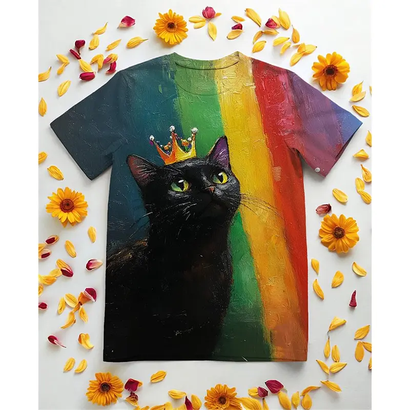 Vintage Cute Cat Graphic T-shirt Unisex Casual Daily Round Neck Funny 3D Print T Shirts Summer Streetwear Fashion Y2k Tee Top