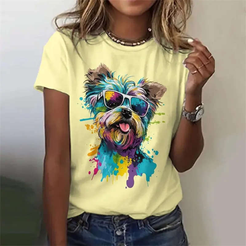 Cute Cat 3D Print T-shirt Women Clothing Cartoon Graffiti Design Streetwear Short Sleeve T Shirts Summer Leisure Fashion Y2k