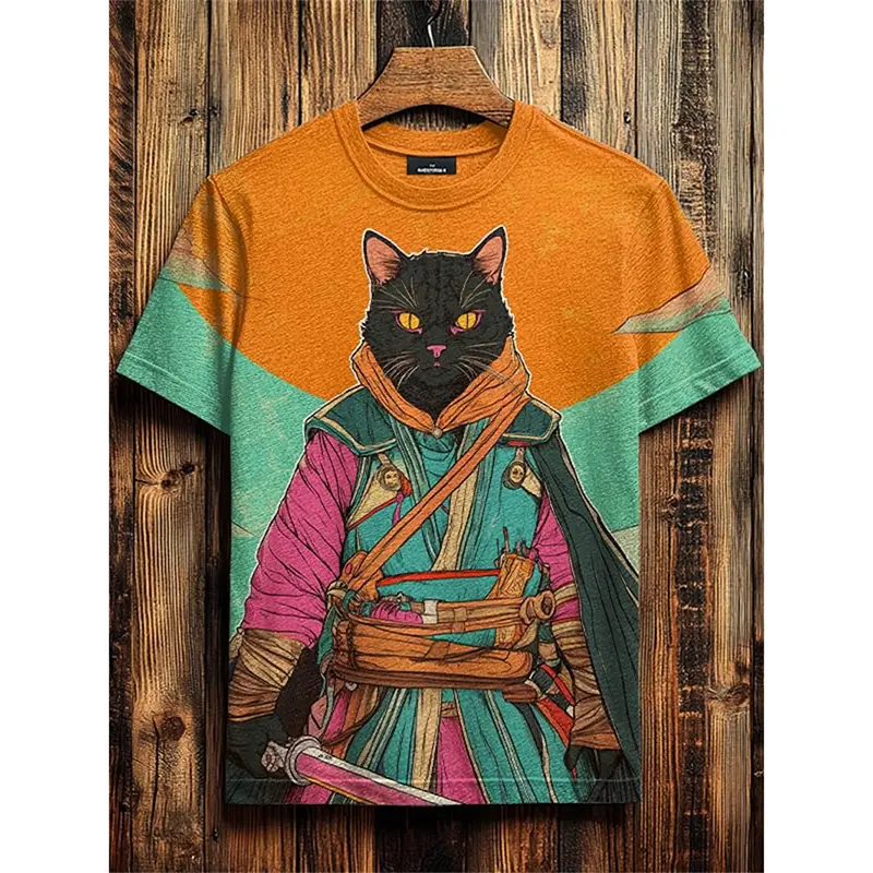 Vintage Cute Cat Graphic T-shirt Unisex Casual Daily Round Neck Funny 3D Print T Shirts Summer Streetwear Fashion Y2k Tee Top