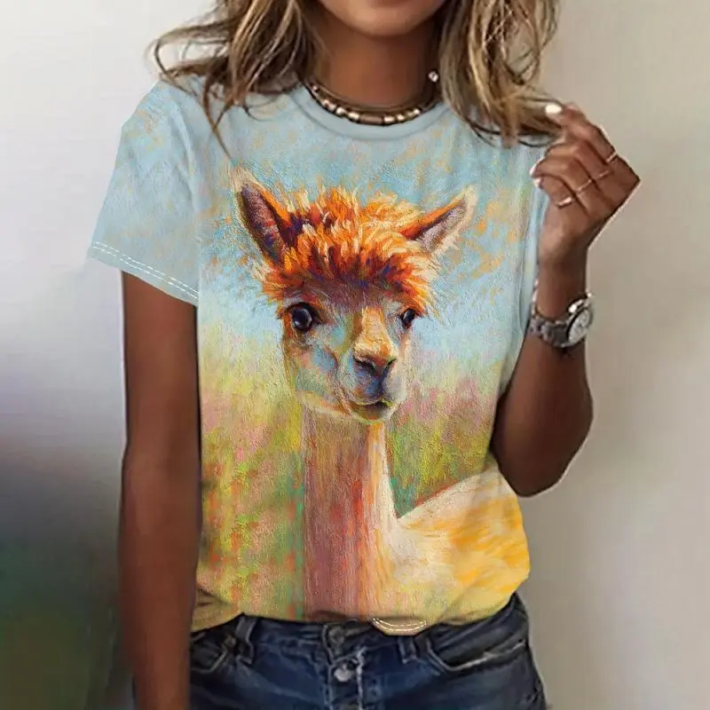 Funny Style Animals T-shirt Women Clothing Painting Graphic 3D Print O-neck Tees Top Summer Street Daily Casual Harajuku Y2k