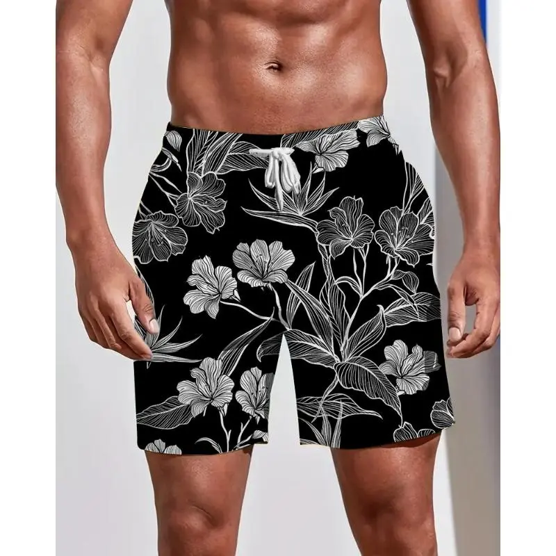 Black White Flower 3d Printed Shorts For Men Multiple Pattern Styles Casual Oversized Beach Shorts Sports Daily Shorts Pants