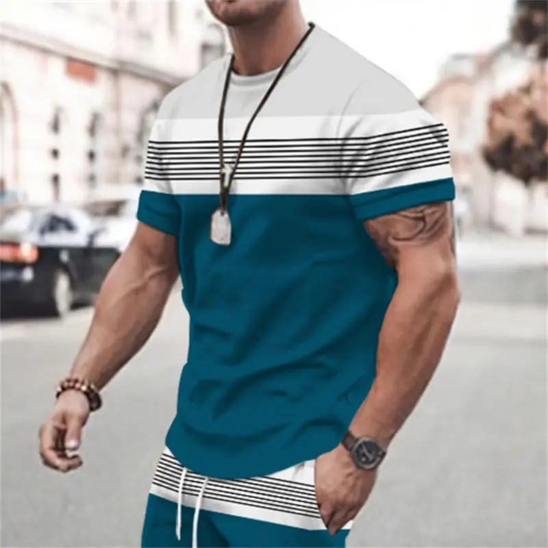 Summer Men's Daily Casual Stripe Short Sleeve T Shirts Gym Sports Run Quick Dry O-neck 3D Print T-shirts 2025 Men Classic Tee