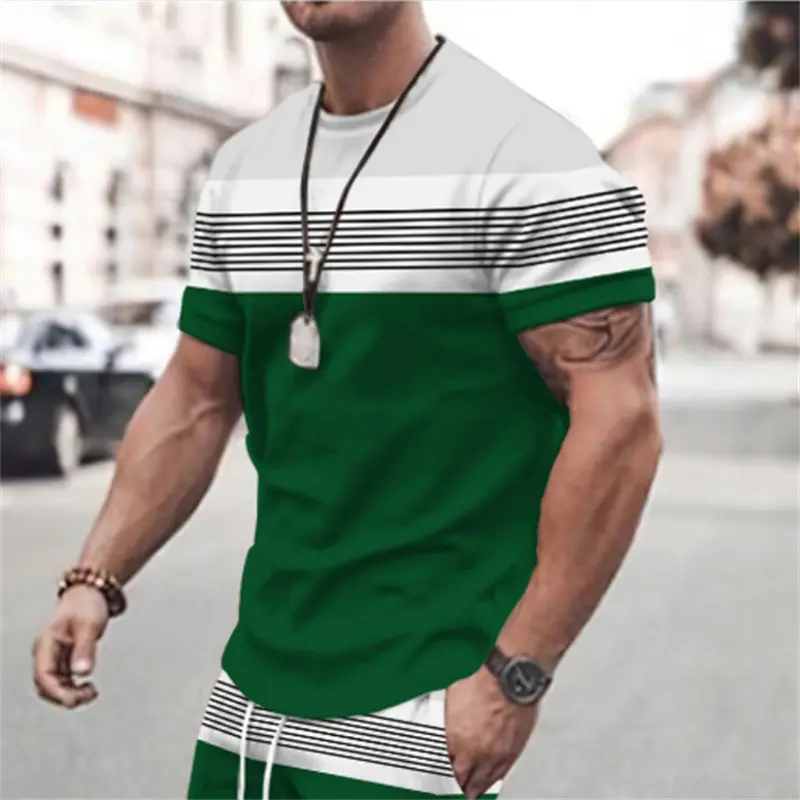 Summer Men's Daily Casual Stripe Short Sleeve T Shirts Gym Sports Run Quick Dry O-neck 3D Print T-shirts 2025 Men Classic Tee