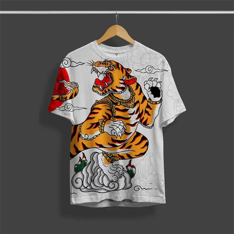 Street Harajuku Tiger Pattern T-shirt Men's Clothes 3d Printed Graffiti Animal Food Pullover Top 2025 Spring New Fashion Tee Top