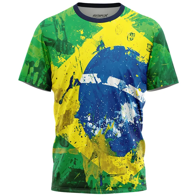 Cuba Brazil Flag Graphic Football T-shirt For Men Outdoor Sport Quick Dry Sport T Shirts Summer Fashion Street Casual Tee Top