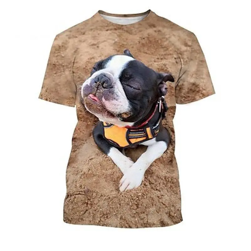 Funny Dog T-shirt Men's Clothing Children O-neck Short Sleeve Loose T Shirts 3D Print Cute Pet Animal Graphic Street Casual Tees