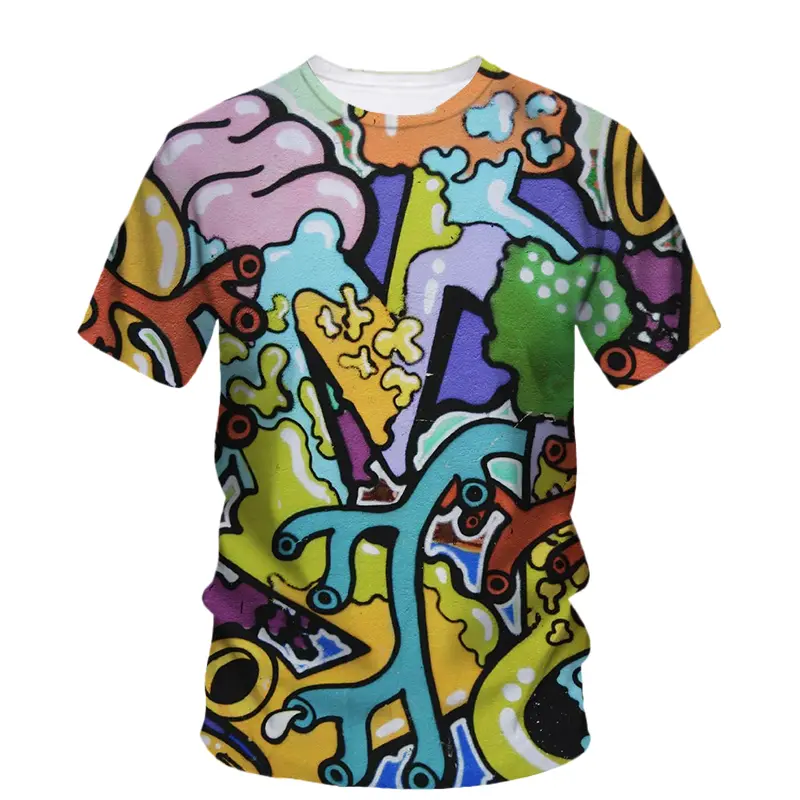 Streetwear Artistic Graffiti T-shirt 3D Printing Round Neck Short Sleeves Hip Hop T Shirt Clothes For Men Summer Comfortable Tee