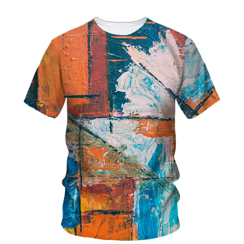 Streetwear Artistic Graffiti T-shirt 3D Printing Round Neck Short Sleeves Hip Hop T Shirt Clothes For Men Summer Comfortable Tee