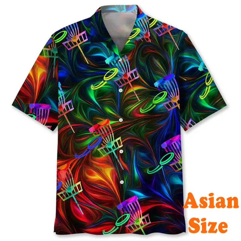 Summer Fashion Men's Disc Golf 3D Print Shirts Tropical Pattern Outdoor Street Leisure Sports Asian Size Trend Novel Blouse
