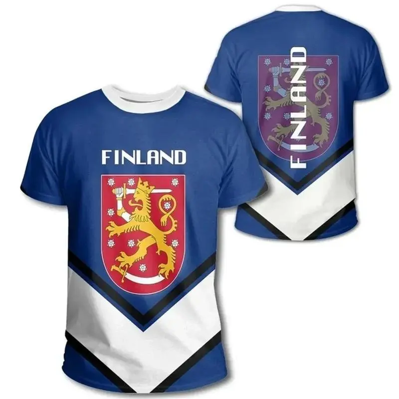 Republic Of Finland National Emblem Printing T-shirt Unisex Harajuku Street T Shirts Outdoor Sports Casual Oversized Tee Top