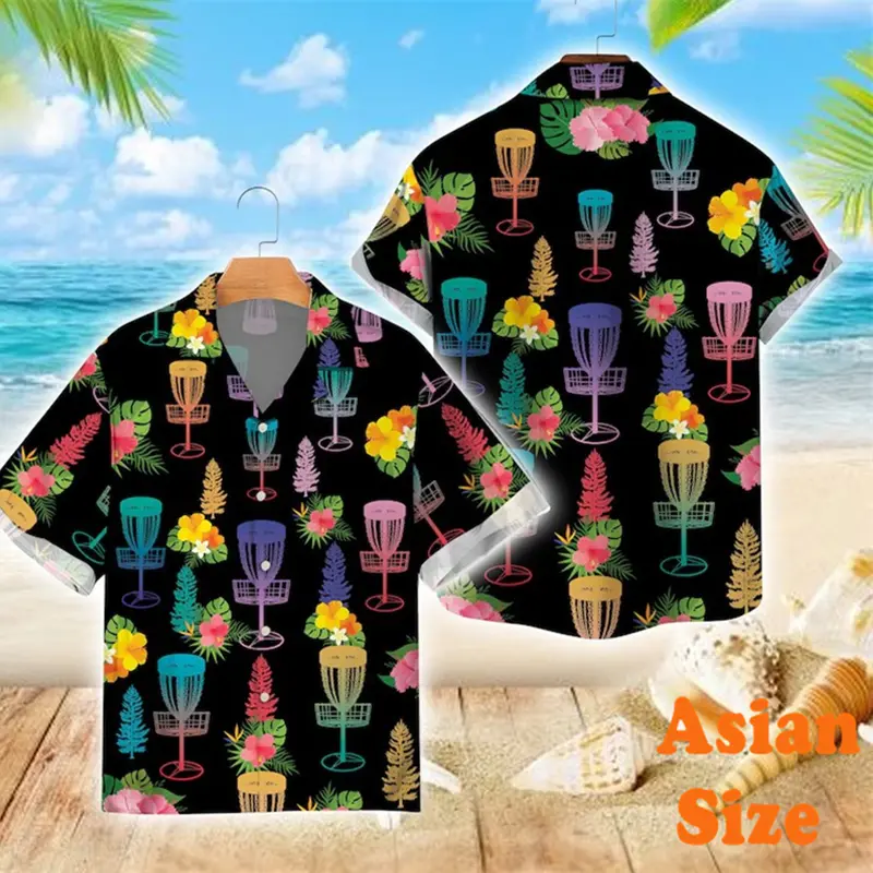 Summer Fashion Men's Disc Golf 3D Print Shirts Tropical Pattern Outdoor Street Leisure Sports Asian Size Trend Novel Blouse