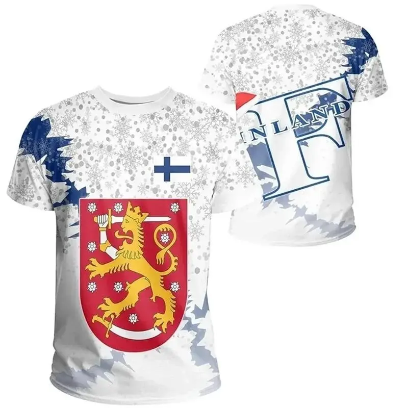 Republic Of Finland National Emblem Printing T-shirt Unisex Harajuku Street T Shirts Outdoor Sports Casual Oversized Tee Top