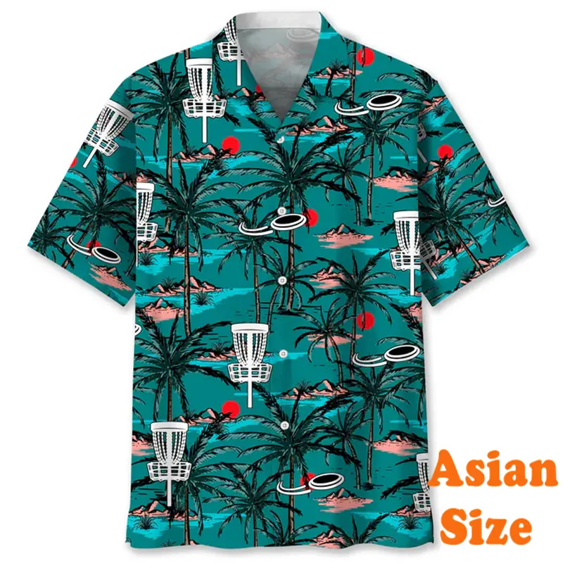 Summer Fashion Men's Disc Golf 3D Print Shirts Tropical Pattern Outdoor Street Leisure Sports Asian Size Trend Novel Blouse