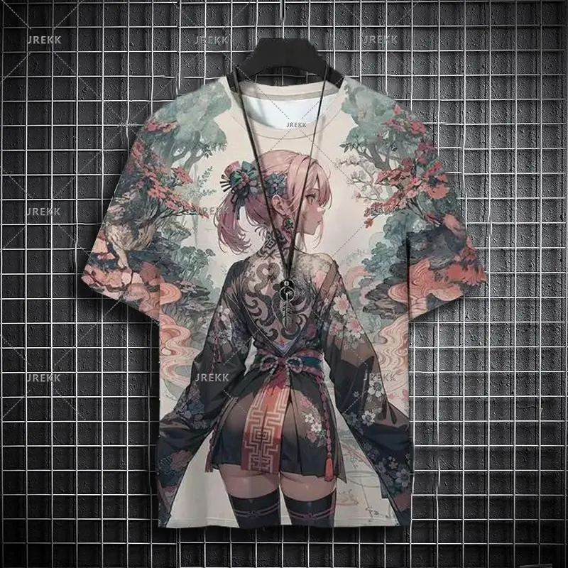 Anime T-shirts For Men Clothing Retro Female Character Prints Short Sleeve O Neck T Shirts Harajuku Street 2025 Fashion Tee Top