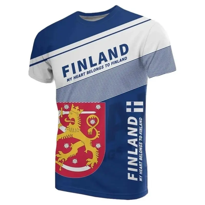 Republic Of Finland National Emblem Printing T-shirt Unisex Harajuku Street T Shirts Outdoor Sports Casual Oversized Tee Top