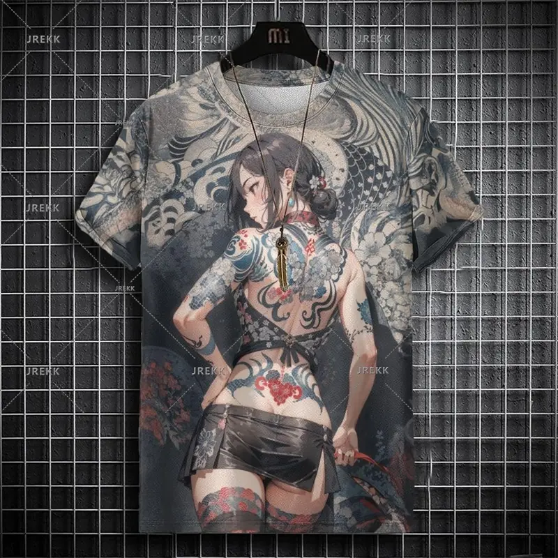 Anime T-shirts For Men Clothing Retro Female Character Prints Short Sleeve O Neck T Shirts Harajuku Street 2025 Fashion Tee Top