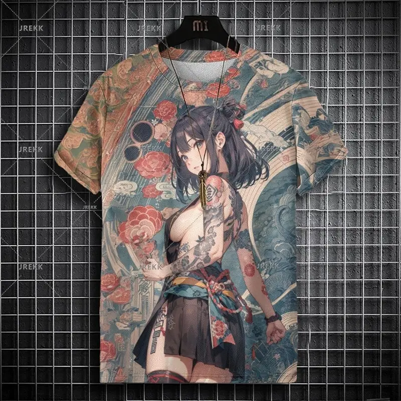 Anime T-shirts For Men Clothing Retro Female Character Prints Short Sleeve O Neck T Shirts Harajuku Street 2025 Fashion Tee Top