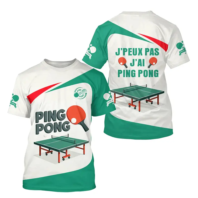 Hot Sale Table Tennis Sport T-shirt For Men 3D Print Cute Cartoon Ping Pong Graphic Breathable T Shirts Summer Fitness Train Tee