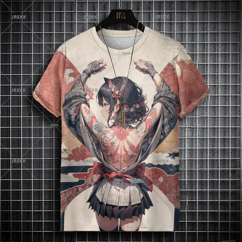 Anime T-shirts For Men Clothing Retro Female Character Prints Short Sleeve O Neck T Shirts Harajuku Street 2025 Fashion Tee Top