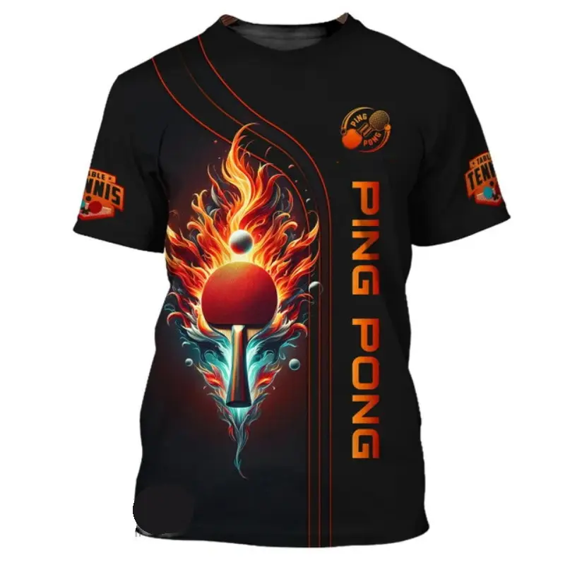 Hot Sale Table Tennis Sport T-shirt For Men 3D Print Cute Cartoon Ping Pong Graphic Breathable T Shirts Summer Fitness Train Tee