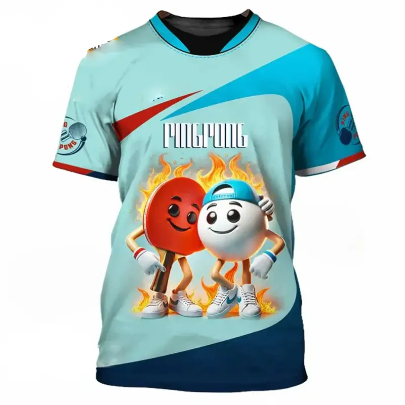 Hot Sale Table Tennis Sport T-shirt For Men 3D Print Cute Cartoon Ping Pong Graphic Breathable T Shirts Summer Fitness Train Tee