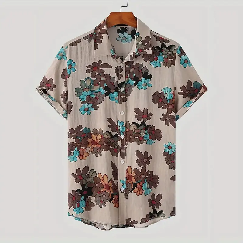 Hawaiian Casual Vacation Shirt For Men's Retro 3d Printed Flowers Animal Shirts Street Fashion Short Sleeves Lapel Button Blouse