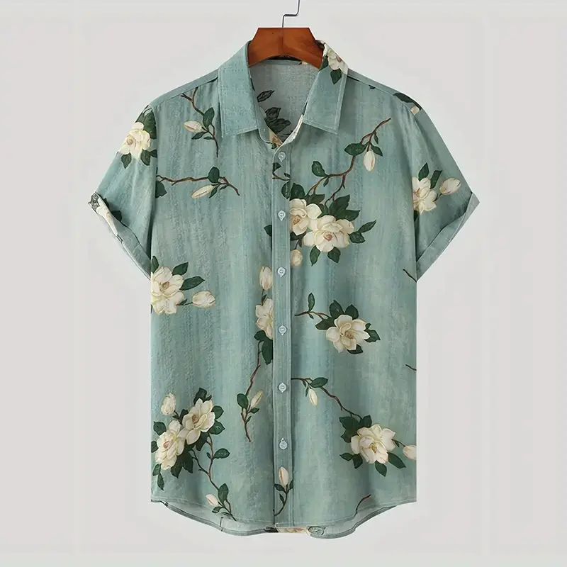 Hawaiian Casual Vacation Shirt For Men's Retro 3d Printed Flowers Animal Shirts Street Fashion Short Sleeves Lapel Button Blouse