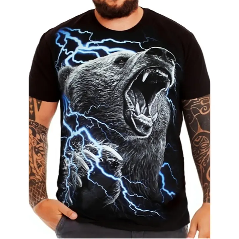Tiger Bear Animal Printed T-shirt For Men Harajuku Short Sleeves O-neck Tee Shirts Leopard Design Casual Oversized Tees Top