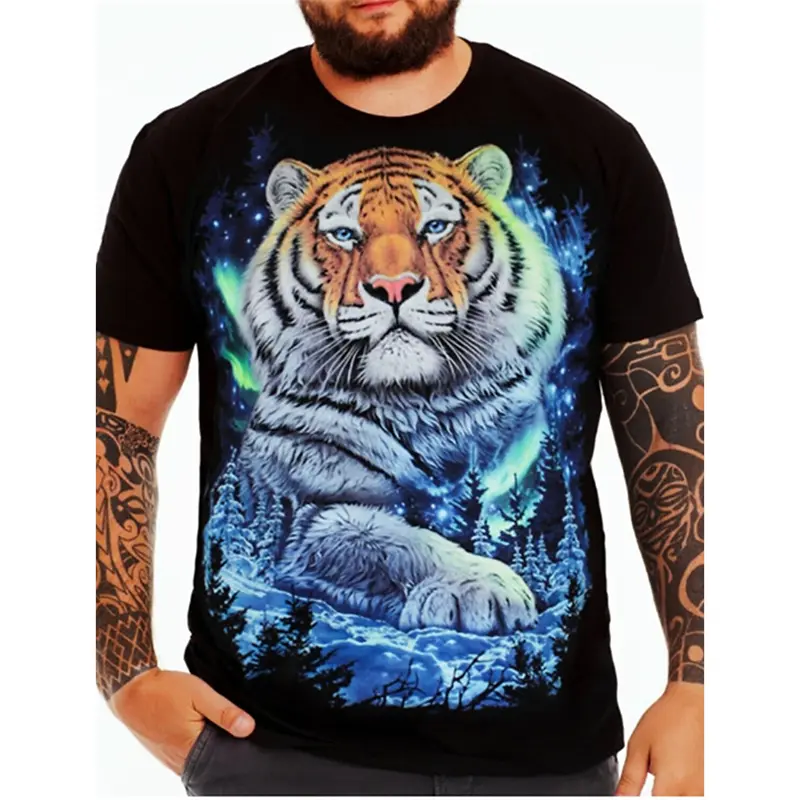 Tiger Bear Animal Printed T-shirt For Men Harajuku Short Sleeves O-neck Tee Shirts Leopard Design Casual Oversized Tees Top