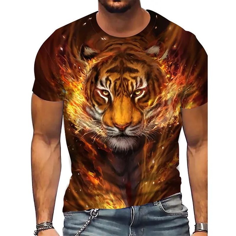 Tiger Bear Animal Printed T-shirt For Men Harajuku Short Sleeves O-neck Tee Shirts Leopard Design Casual Oversized Tees Top