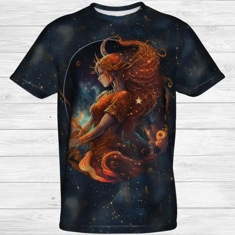 Constellation Pattern T-shirt Unisex Round Neck Short Sleeves T Shirts 3D Printed Taurus Personality Fashion Comfortable Tee
