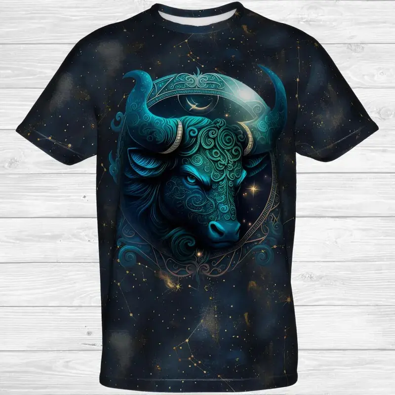 Constellation Pattern T-shirt Unisex Round Neck Short Sleeves T Shirts 3D Printed Taurus Personality Fashion Comfortable Tee