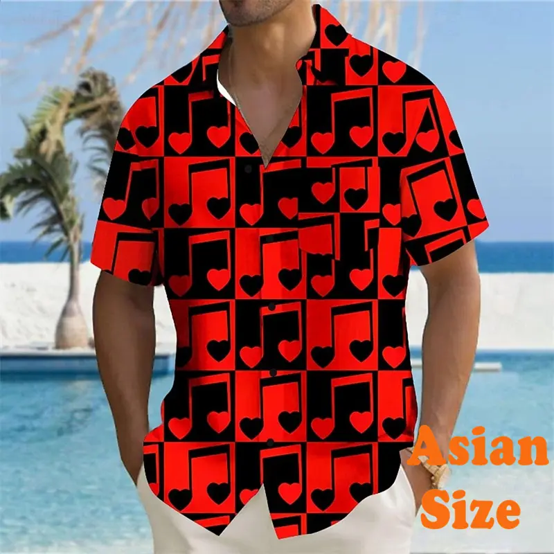 Valentine's Day Men's Shirts Street Romance Heart Print Short Sleeve Shirts Couple Clothes 2025 Summer Casual Unisex Blouse