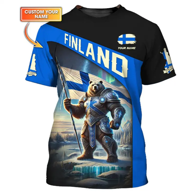 Custom Name T-shirt Finland Flag Badge Pattern Crew Neck T Shirts Sport Casual Daily Fashion Trend Men's Clothing 2025 New Tee