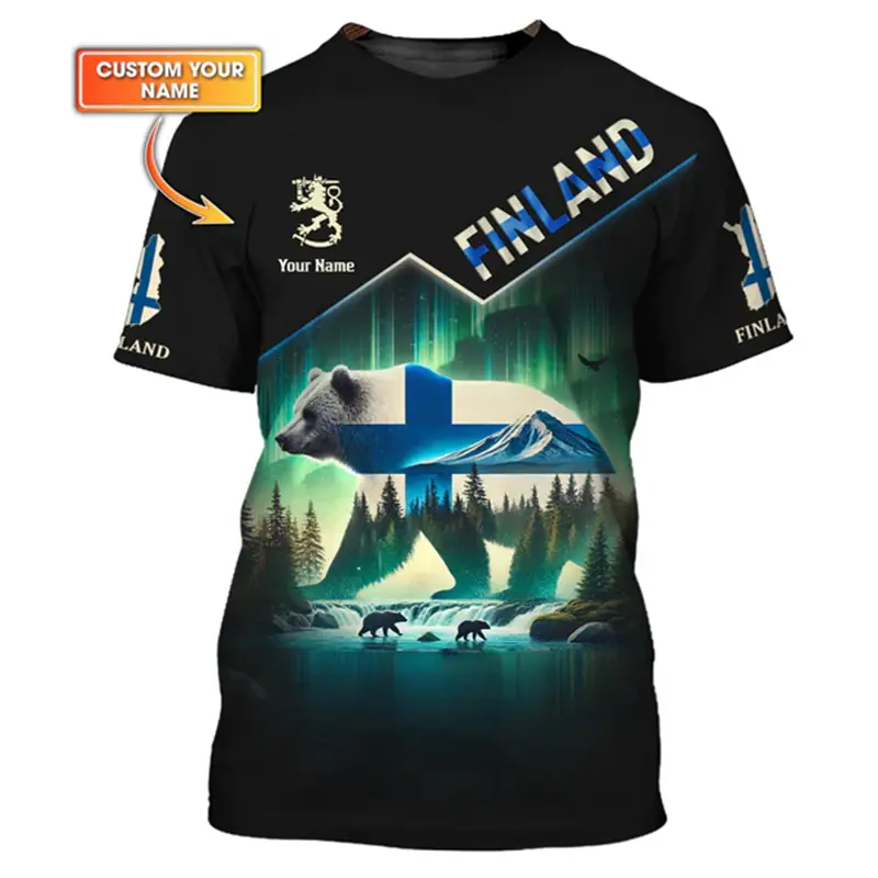 Custom Name T-shirt Finland Flag Badge Pattern Crew Neck T Shirts Sport Casual Daily Fashion Trend Men's Clothing 2025 New Tee
