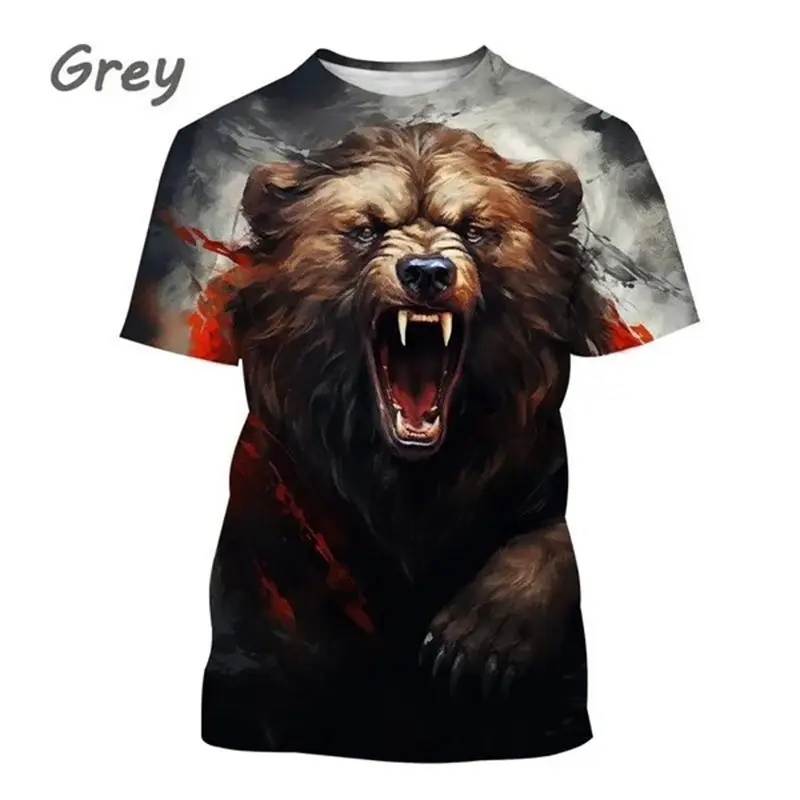 3D Print Ferocious Bear T-shirt For Men Harajuku Street Casual Short Sleeve O-neck T Shirts Summer Personality Animal Graphic