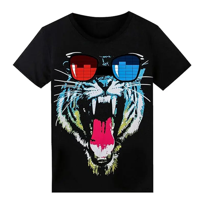Hip Hop Lion Panda Print Black T-shirt For Men Simple Casual Funny Animal Pattern Oo-neck T Shirts Oversized Breathable Tees