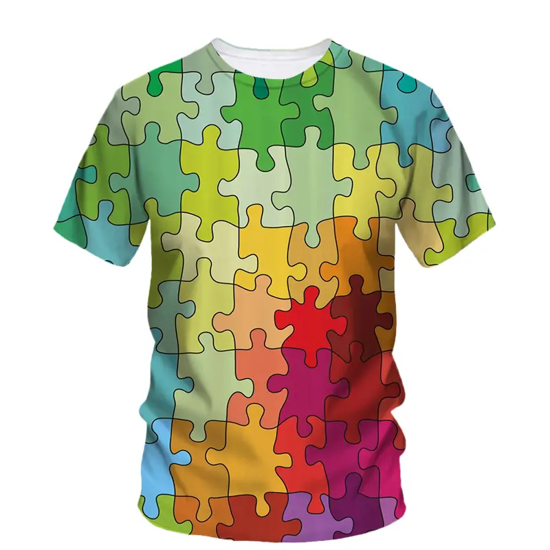 Card Puzzle T-shirt Multicolor Multishape 3D Printing T Shirts Round Neck Short Sleeves For Men's Kids Summer Fashion New Tees